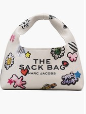New Marc Jacobs The Mini Sack Sticker Leather Top Handle Bag Purse White