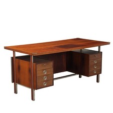 Bureau Vintage Plaqué en Bois Exotiques Tiroirs Années 60