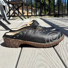 El Naturalista Black Leather Yggdrasil Mary Jane Clogs Slip On Comfort Shoes