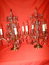 paire de girandoles bronze et cristal à 4 bras de lumière, époque début XX ème