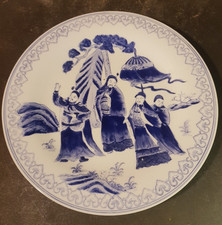 China Blue White Porcelain Plate, Character Decor, Qianlong Style, 26cm