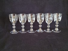6 Antique Small Engraved Crystal Liqueur Glasses 
