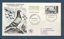 enveloppe  1er jour  pigeon colombophilie  94  Vincennes   1957