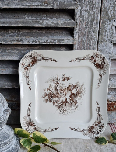 Ancienne assiette carre terre - ancienne,