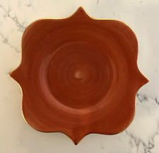 L 'OBJET Made by hand in Portugal Tangerine Red Gold Trim Plate 6" Mid Century