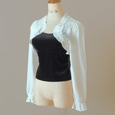 Femme Ruche Mousseline Cardigan Boléro Cape Long Manche Ouvert Avant Haut Court