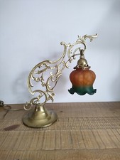 Lampe En Bronze Avec Tulipe Orange Verte Art Nouveau - Ancienne - Vintage - Rare