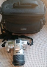 Minolta Maxxum 50 35mm SLR Film Camera W 28-100mm Lens Silver & Carry Case