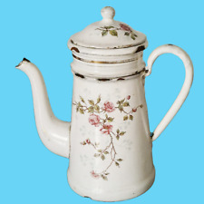 cafetière 21 cm tôle émaillée décor roses fleurs Sté Austria 6 vintage café