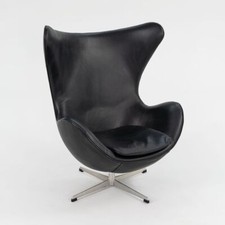 1964 Arne Jacobsen for Fritz Hansen Egg Lounge Chair in Black Leather Orig Label