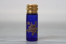 4.9 cm high, glass bag vial, oven blue color, rose gold