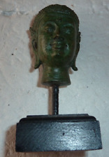 Beautiful Indian or Nepalese Historical Buddha Head in Green Patina Bronze
