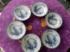 6 Assiettes Creuses Terre de Fer Porcelaine Opaque de Gien Modèle Fougères 23cm