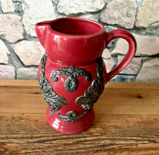 nice red ceramic pitcher / decanter / jug pewter decoration collection ++