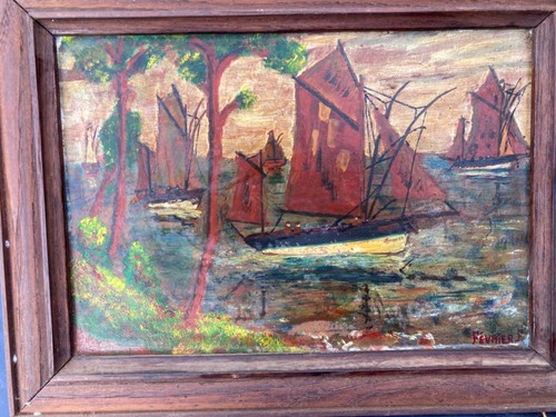 Tableau huile marine art naif - huile,