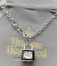 Vivienne westwood Orb Black Padlock Chain Silver Necklace Lock with drawstring