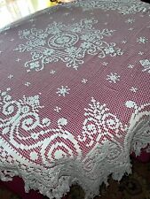 Antique cotton net and fringe tablecloth 140cm x 150cm