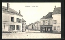 Old postcard Champlan, Rue de Paris, Cafe Billard 