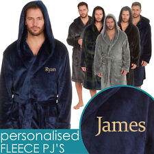 Personalised Mens Hooded Dressing Gown Plush Fleece Robe Classic Bathrobe M-5XL