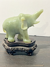 . Chinese green jade vintage Art Deco oriental antique elephant figure 4"x3"
