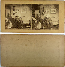 Housekeeper, Vintage Albumen Print, ca.1880, Stereo Print Vintage,