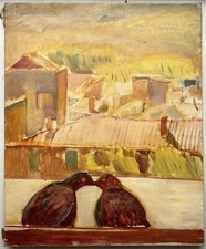 Pigeons Roofs Cityscape Sunny