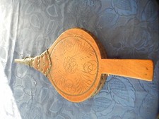 OLD WOODEN BELLOWS LEATHER DECOR PYROGRAPH 1900 VINTAGE DECORATION COLLECTION