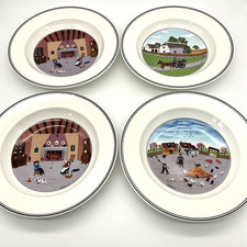 Villeroy And Boch Laplau Design Naif Village Rim Soup Bowls Set of 4 Germany
