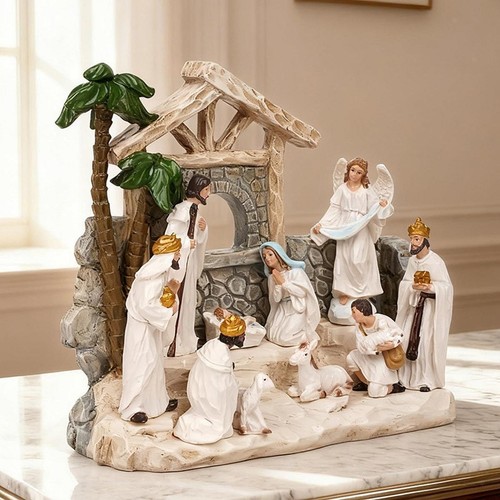 Crèche noël résine - crèche, de