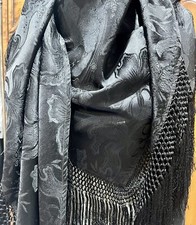 Alsace shawl - damask silk - antique triangle - 19th century - black