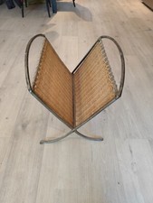 Antique Steel and Wicker Braided Magazine Holder Vintage Decoration Good Condition 
