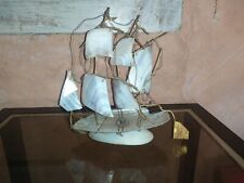 Large sailboat souvenir boat in mother-of-pearl and brass from the 19th century to restore