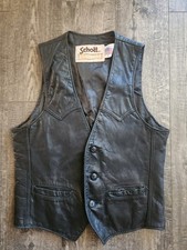 Vintage Schott NYC Black Leather Western Biker Motorcycle Vest Size Small