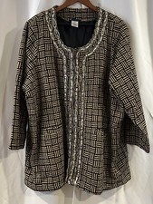 ULLA POPKEN Unique tan black print gold sequins design Blazer Jacket Size 28/30