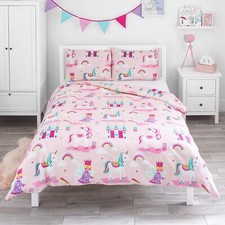 - Housse de Couette 200 x 200cm pour Enfants - Licorne Princesse et Arcs en C...