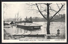 Old postcard Paris, Pont Saint-Nicolas, flood 1910 