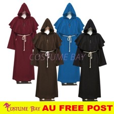Mens Medieval Renaissance Hooded Robe Gothic Costume