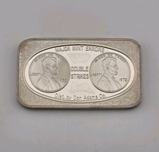 1973 Major Mint Errors 1955 & 1972 Lincoln Double Strikes Don Adams Co. 1oz Bar