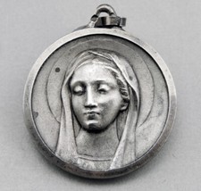 Beautiful Virgin Mary Solid Silver Religious Pendant Medal