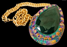 Huge Sculpted Faceted Emerald Statement Pendant - Haute Couture