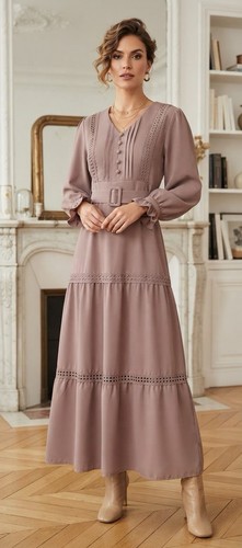 Robe maxi bohème mauve unie