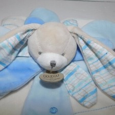Doudou et Compagnie paris White  Blue Gray  Bunny Rabbit Flower security Blanket