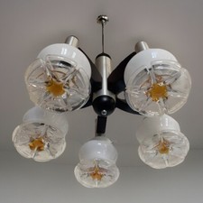 Lustre Suspension 5 Feux Space Age Italie 70 Bois Et Globes Verre De Murano