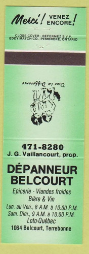 Matchbook cover depanneur - matchbook,