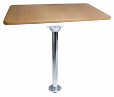 WOOD TABLE & BEIGE TRIM + FLOOR MOUNT ISLAND FREE STAND LEG - Caravan/Campervan