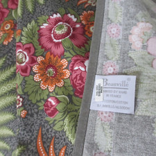 BEAUVILLE FRENCH TABLECLOTH 56" X 58" PINK GRAY ORANGE FLORAL GORGEOUS EUC