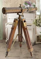 Vintage Style Brass Telescope w/ Wooden Tripod Decorative Antique Gift Home Xmas