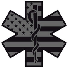 3 Inch Reflective Black Subdued Star Of Life EMS EMT American Flag Sticker