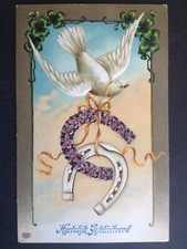 Beautiful postcard fantasy embossed embossed postcard horseshoe dove