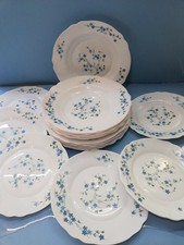 ARCOPAL FRANCE MYOSOTIS VERONICA SET OF 18 FLAT PLATES SWEET BLUE FLOWERS 